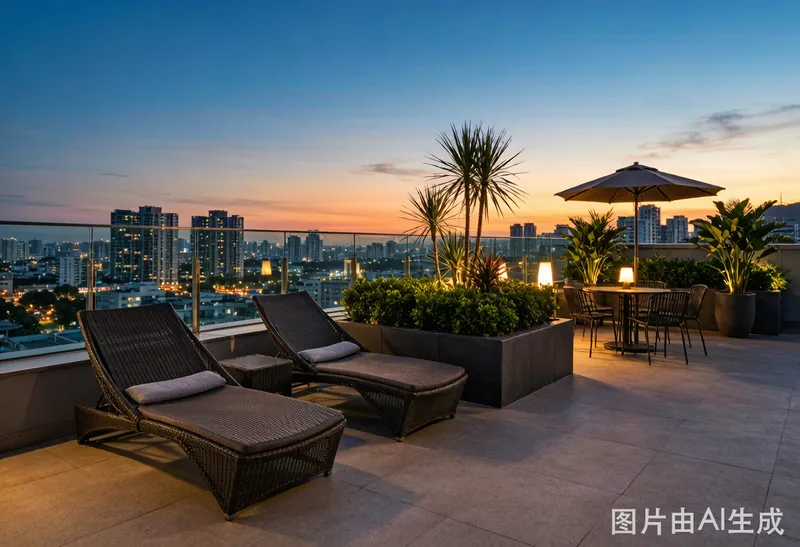 屋顶露台 / Rooftop Terrace at Dusk