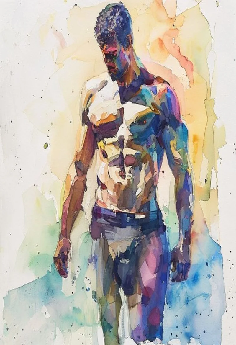 水彩洞穴小壮汉 / Watercolor Cave Painting