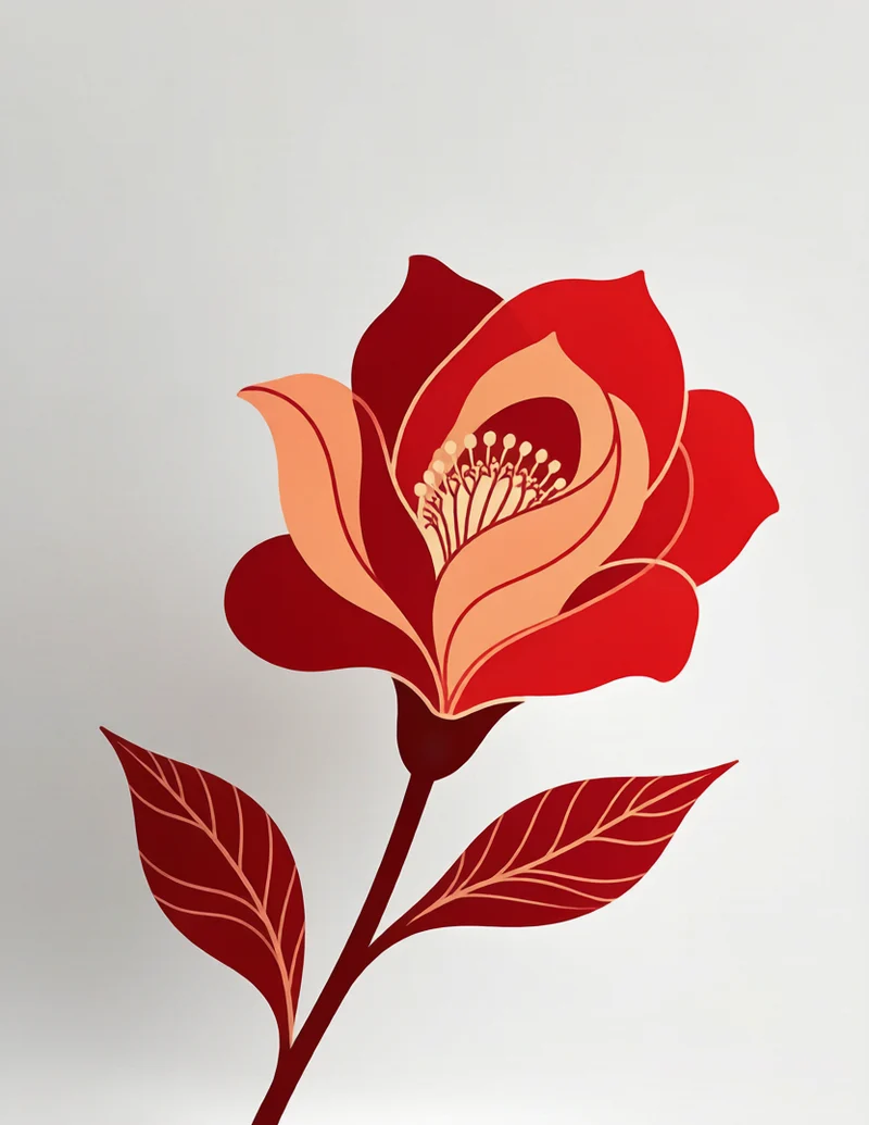 戈里风绽放花朵扁平插画 / Gorey-style Blooming Flower Illustration